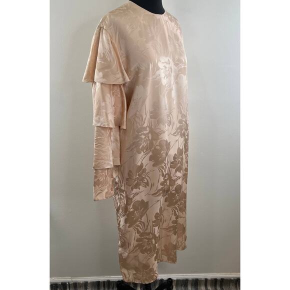 NWT Second Sight Light Pink Jacquard 100% Silk Dress Ruffled Long Sleeve Midi 2 - Picture 3 of 9